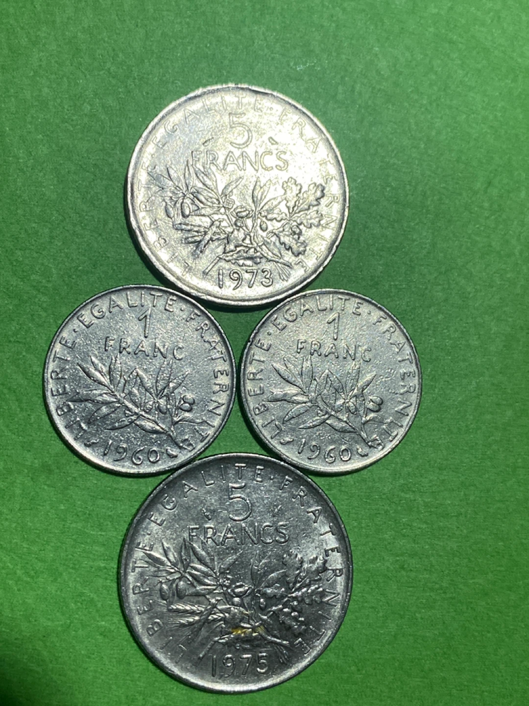 4 French Franc Coins - 1960, 1973, 1975 - photo 2