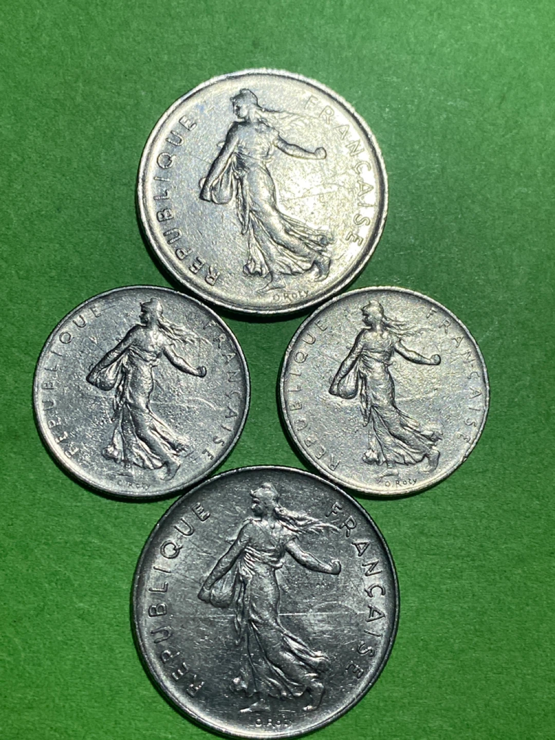 4 French Franc Coins - 1960, 1973, 1975