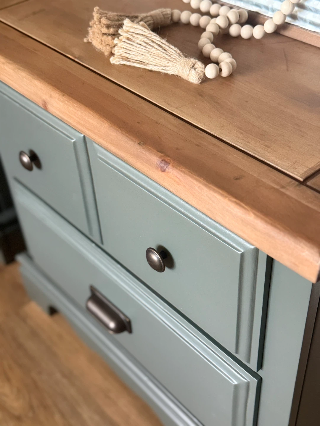 Pair of Sage Green & Wood Nightstands - photo 3