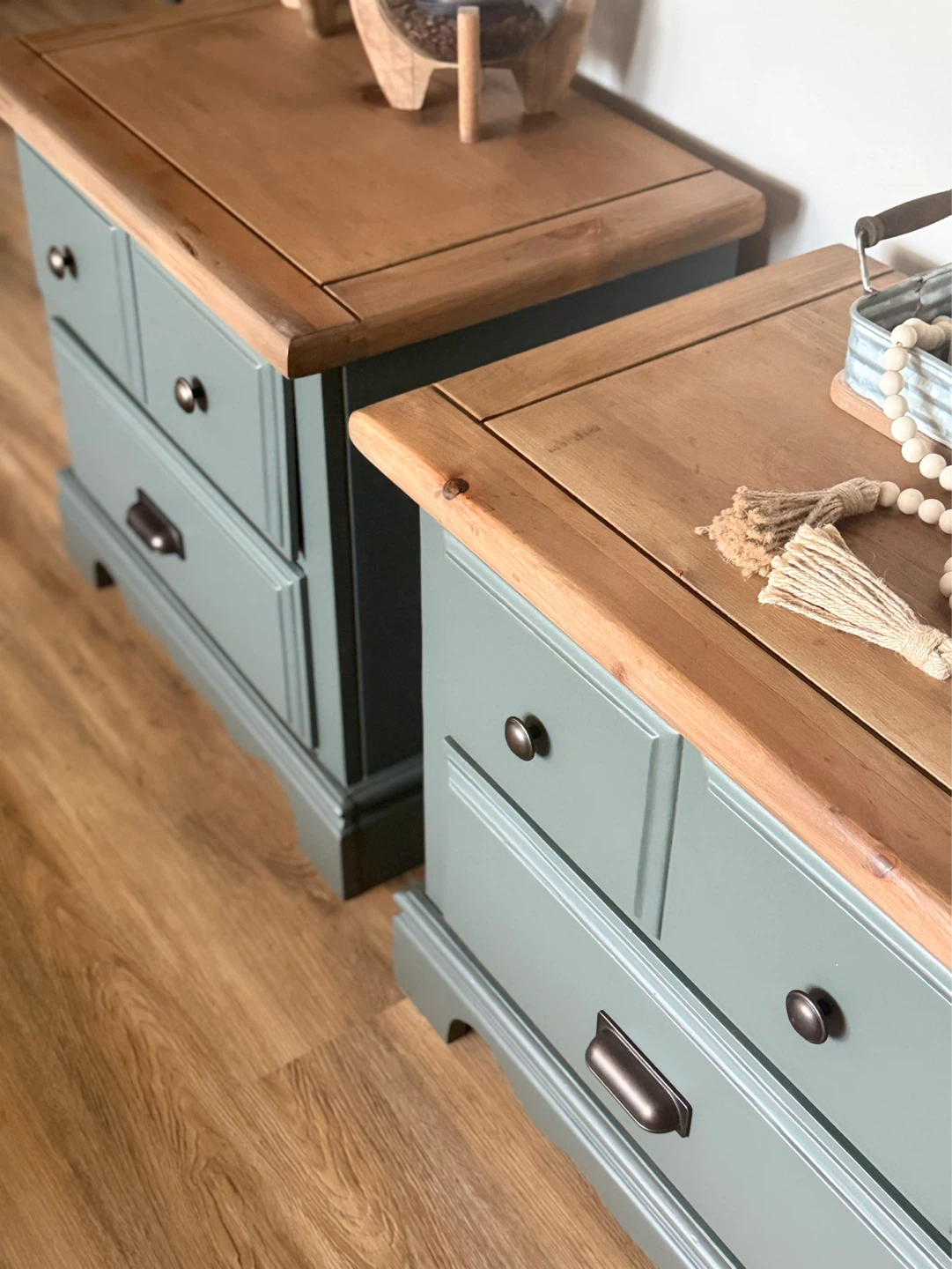 Pair of Sage Green & Wood Nightstands - photo 4