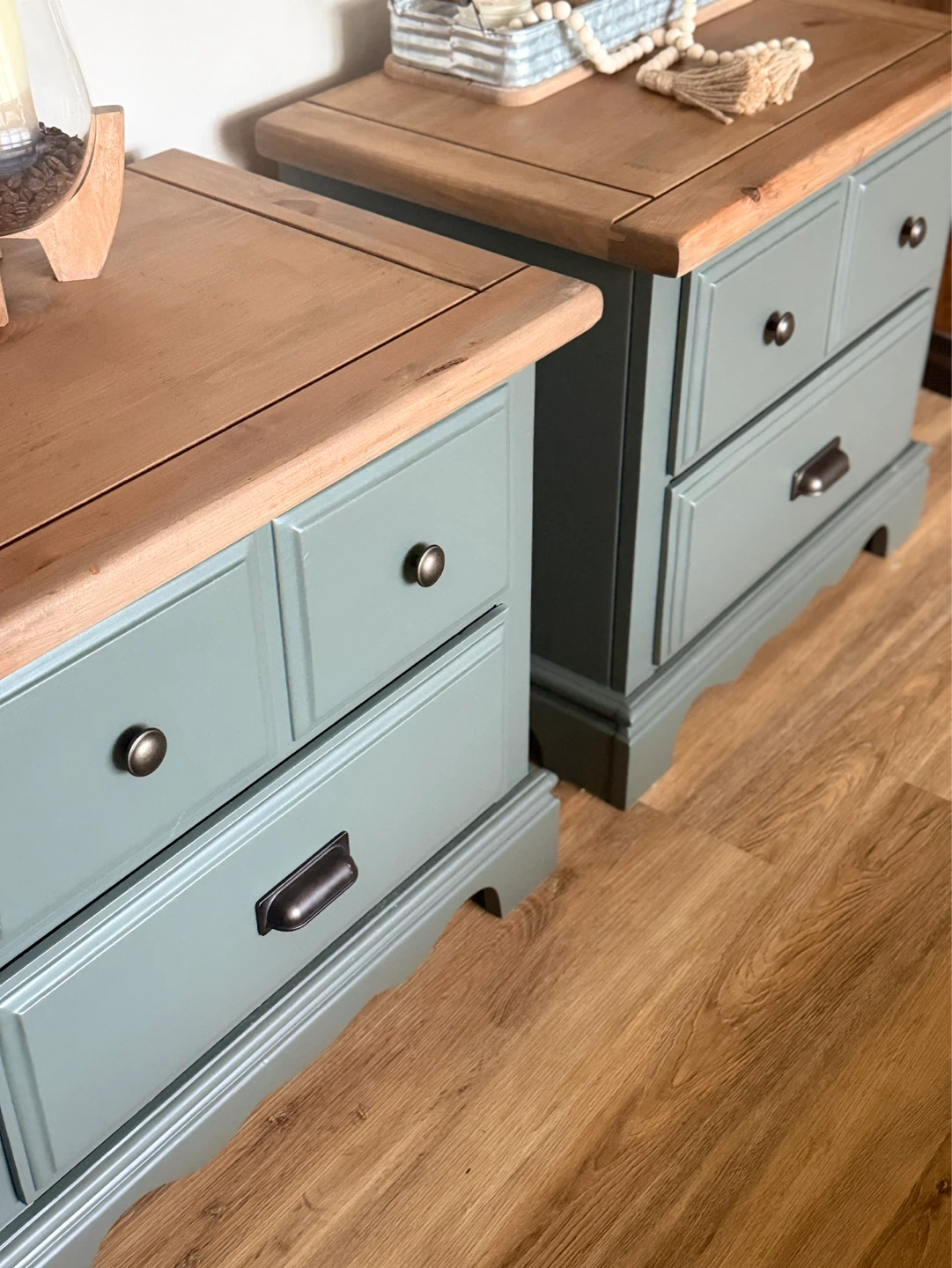 Pair of Sage Green & Wood Nightstands - photo 5