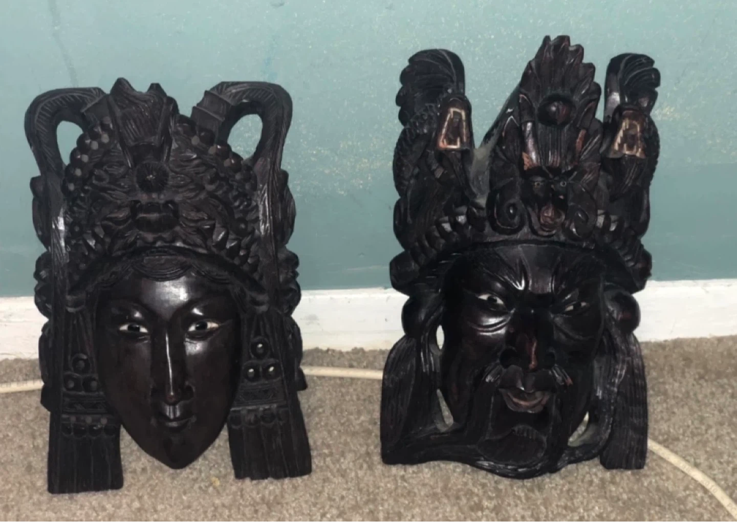 Carved Wooden Masks (Set of 2)
