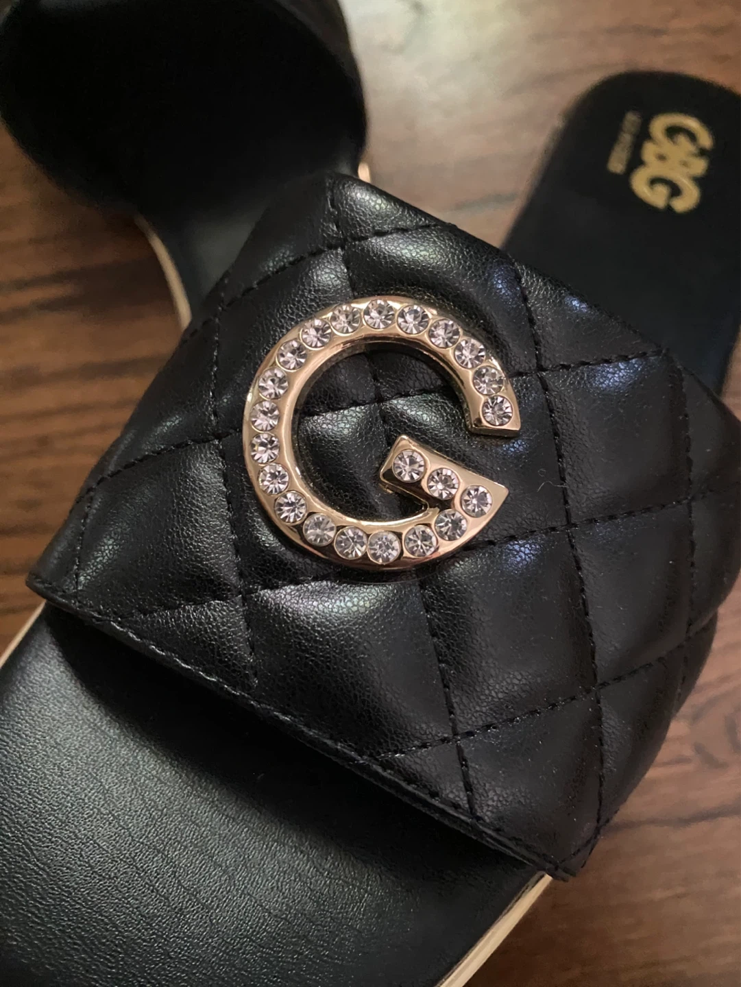 GBG Los Angeles Black Quilted Slide Sandals with Rhinestone 'G' - photo 3