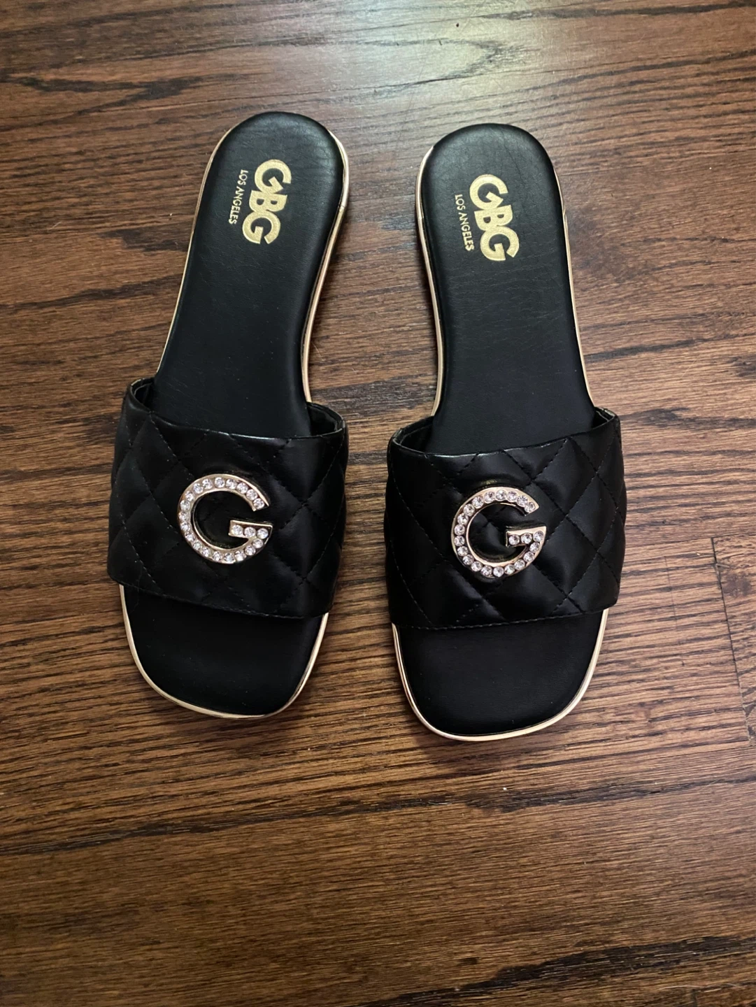 GBG Los Angeles Black Quilted Slide Sandals with Rhinestone 'G' - photo 2