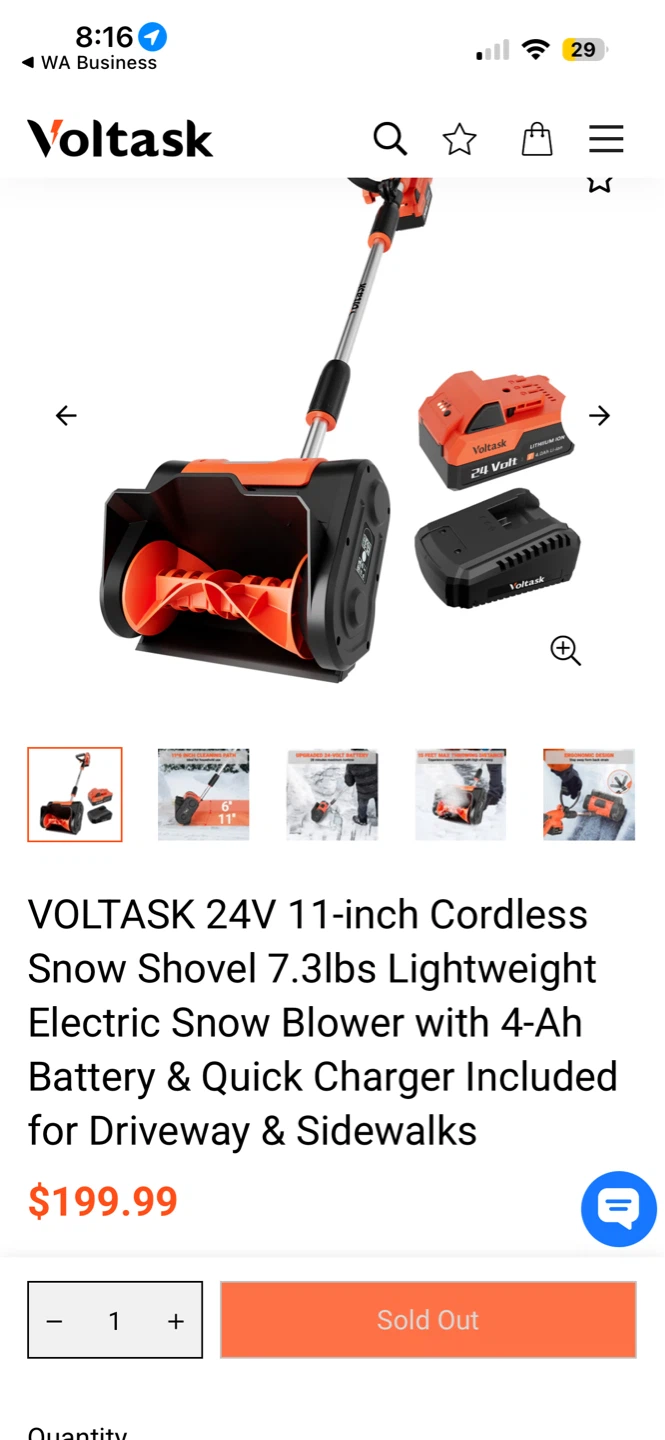 VOLTASK 24V Cordless Snow Shovel - 11-inch
