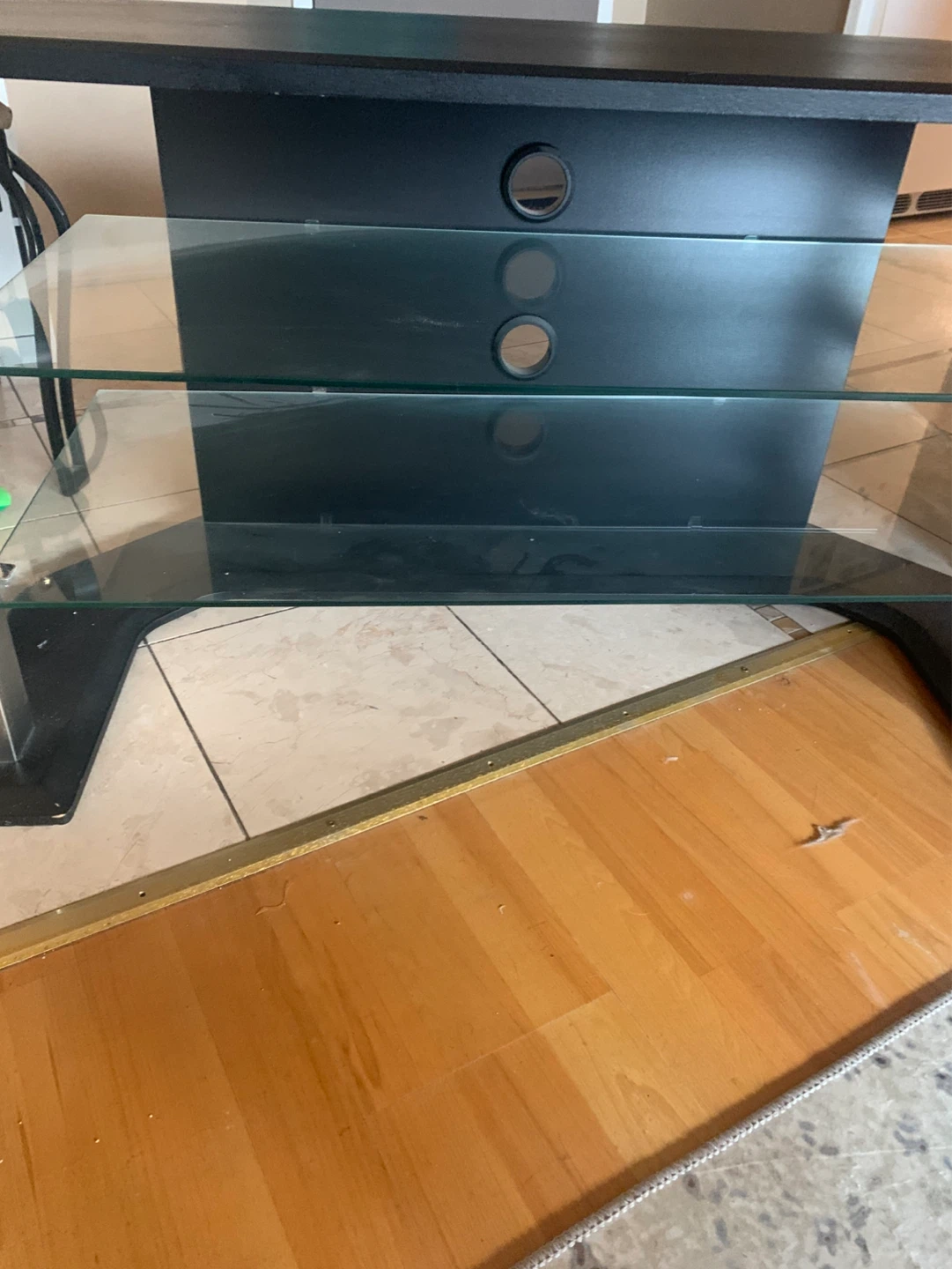 Black 3-Shelf TV Stand with Glass Shelves - photo 4