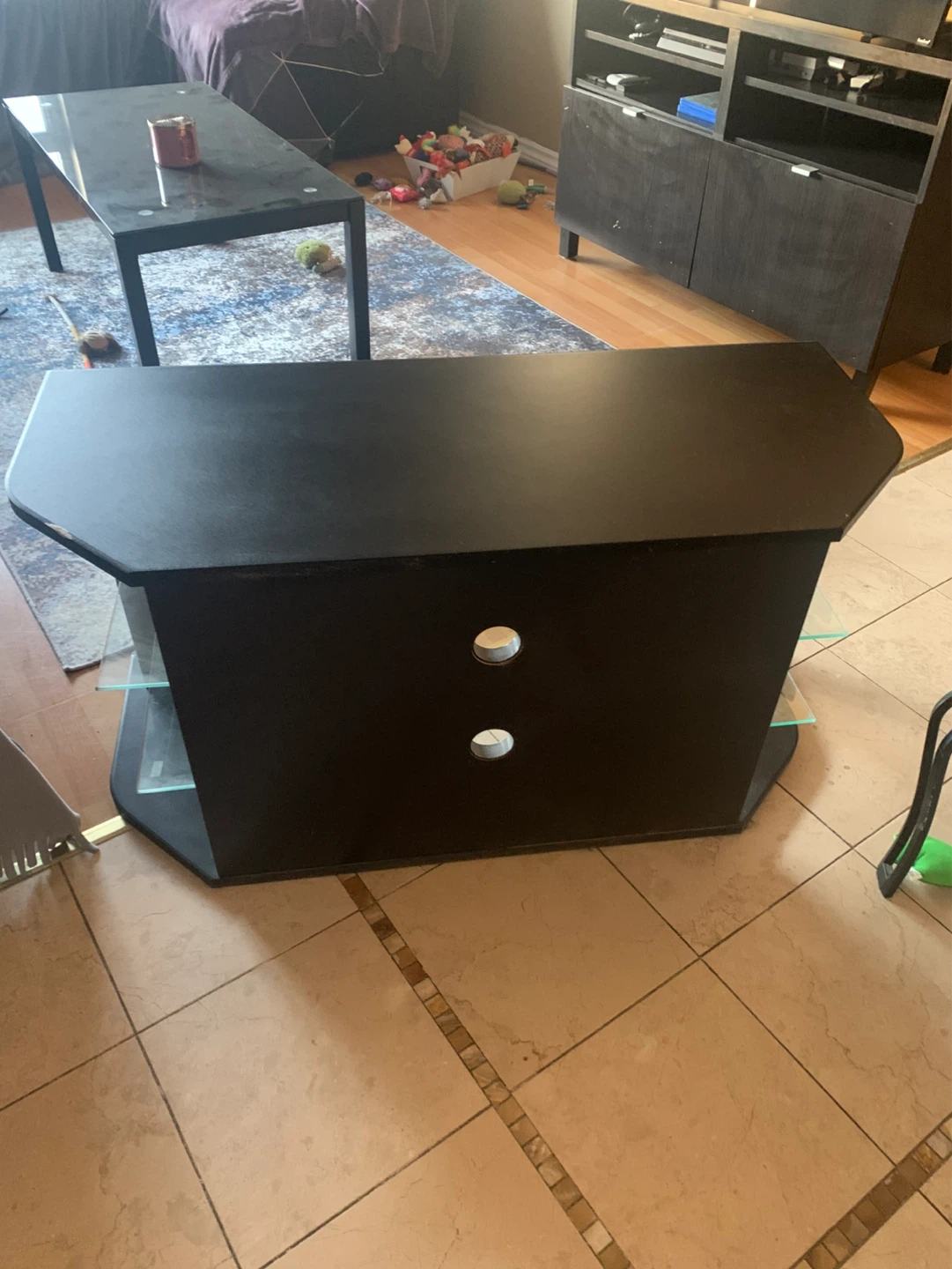 Black 3-Shelf TV Stand with Glass Shelves - photo 3