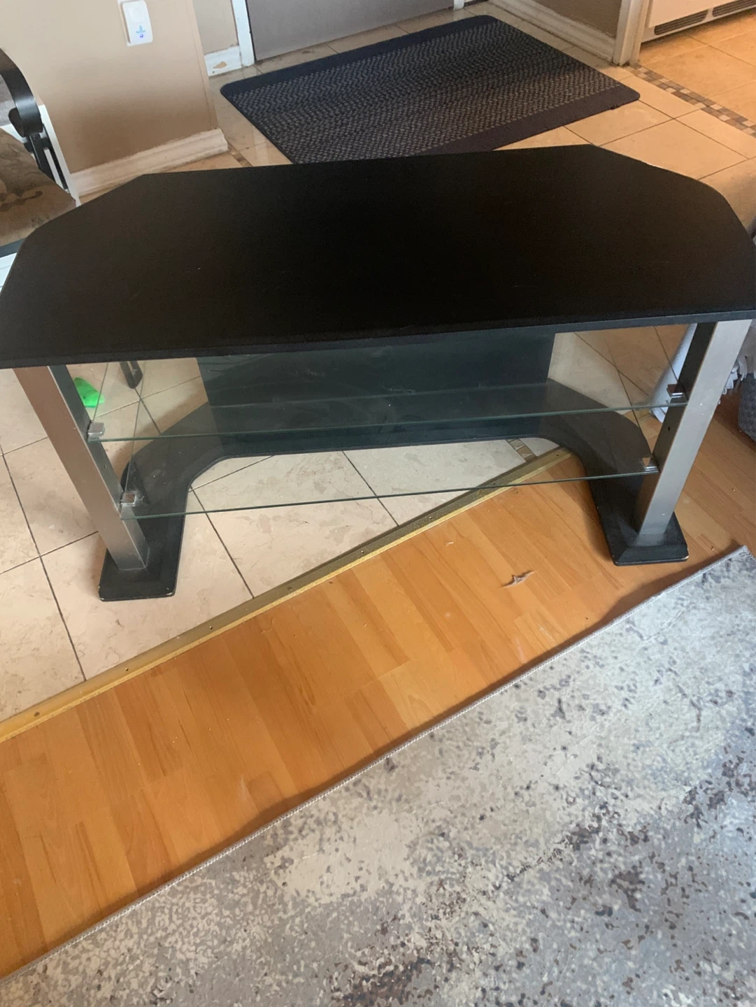 Black 3-Shelf TV Stand with Glass Shelves