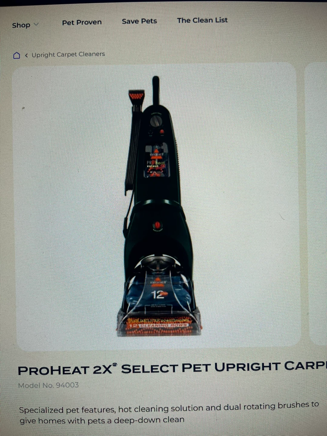 Bissell ProHeat 2X Select Pet Upright Carpet Cleaner - photo 2