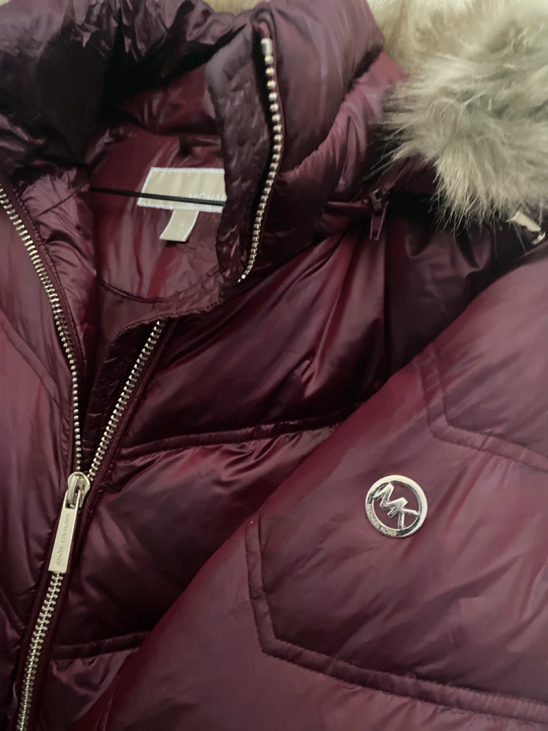 Michael Kors Burgundy Puffer Coat with Fur Trim - photo 2