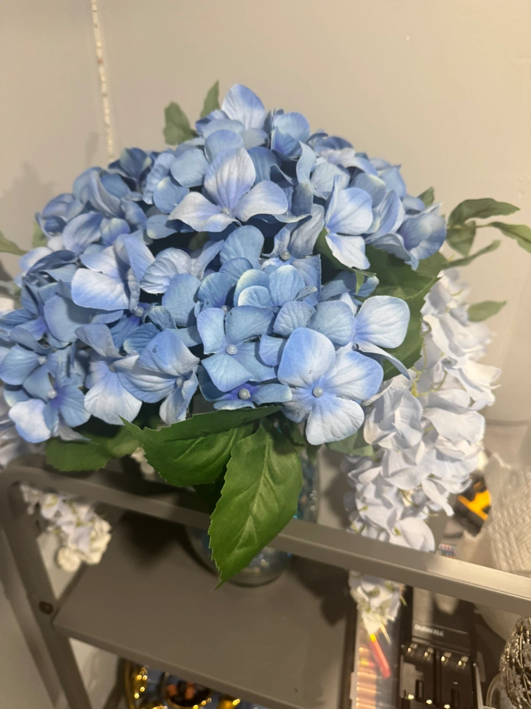 Blue Hydrangea Floral Arrangement in Glass Vase - photo 2