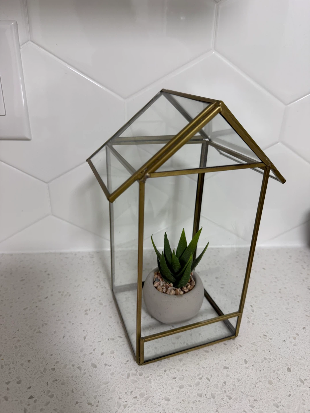 Cute little glass plant house & faux succulent - photo 3