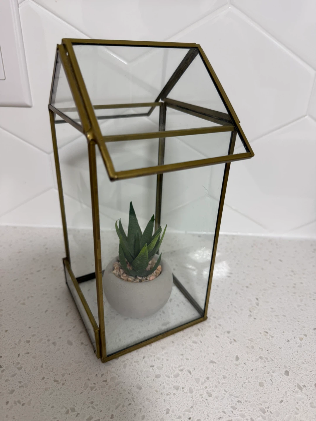 Cute little glass plant house & faux succulent - photo 2