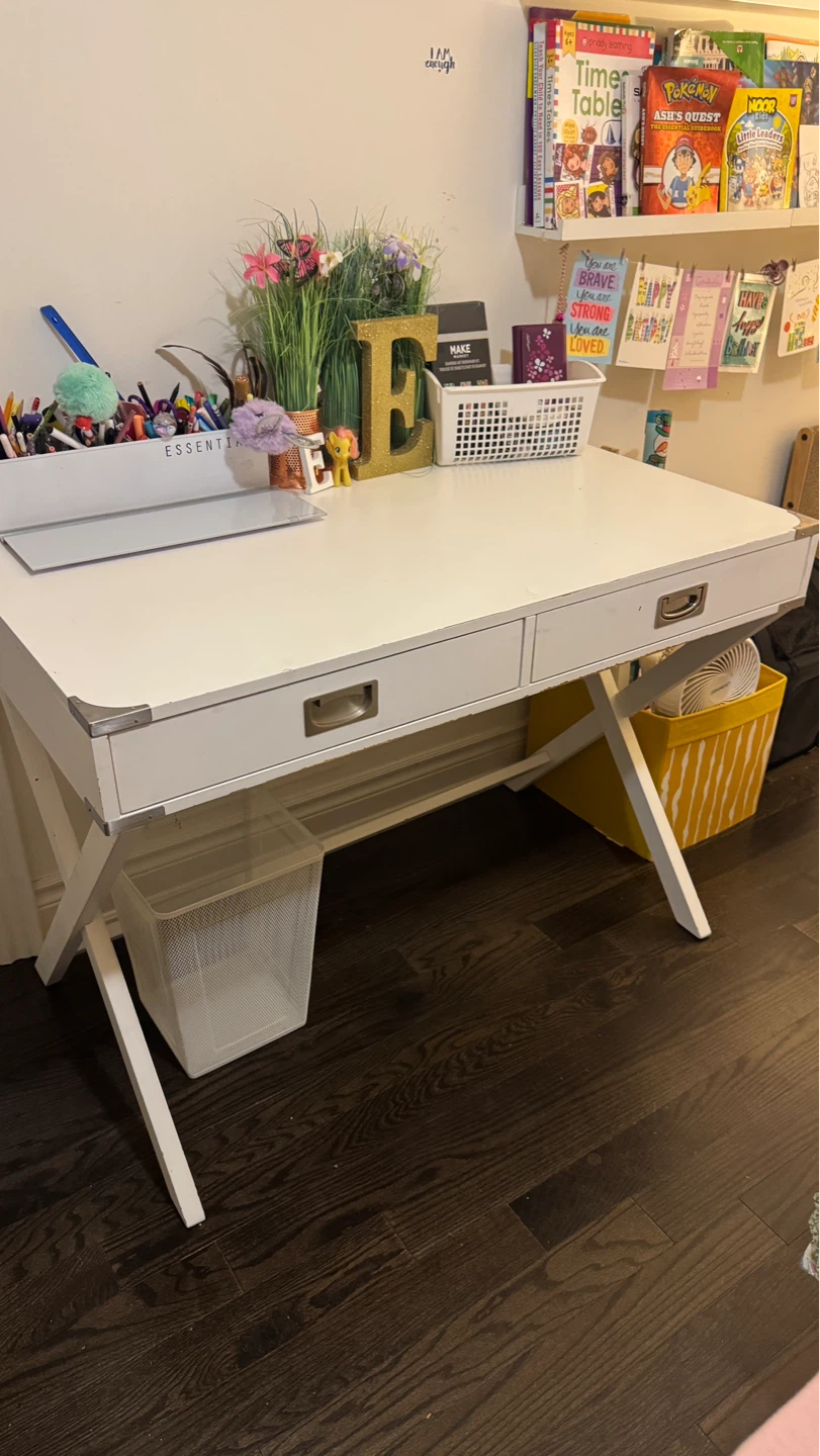White Writing Desk with Drawers