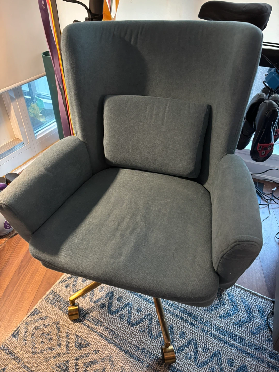 Teal Upholstered Chair w/ Gold Legs