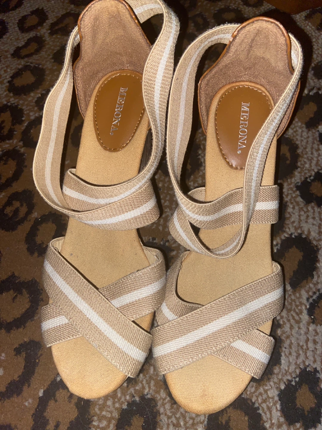 Merona Women's Tan Stripe Wedge Sandals