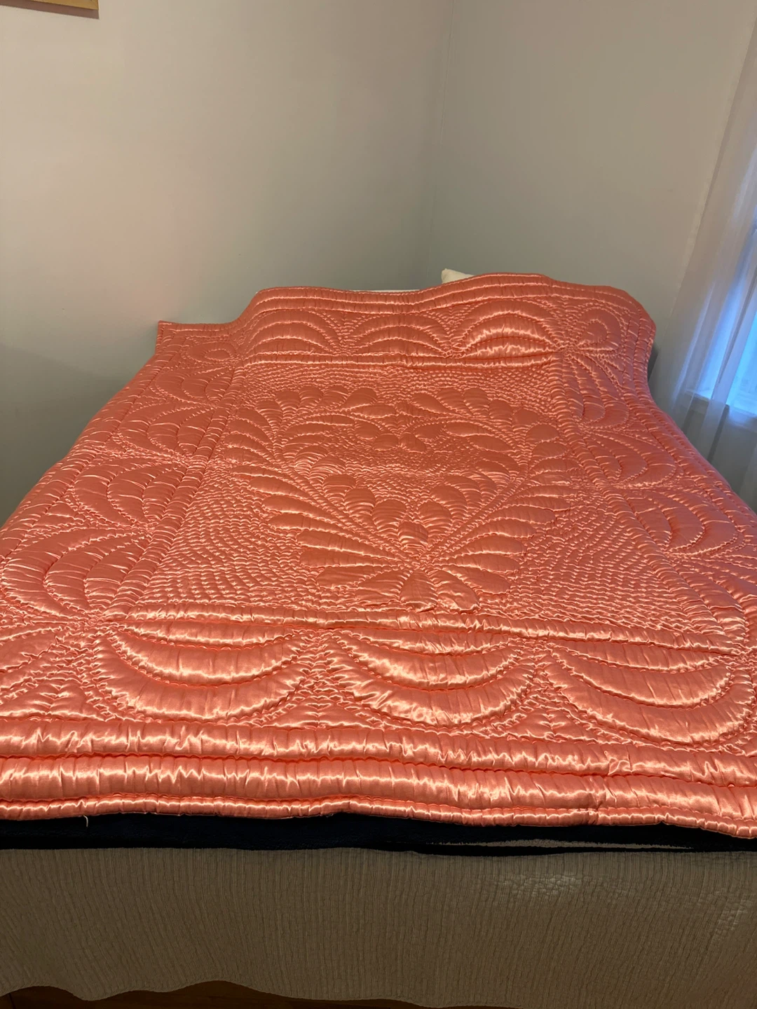 Salmon Pink Quilted Bedspread