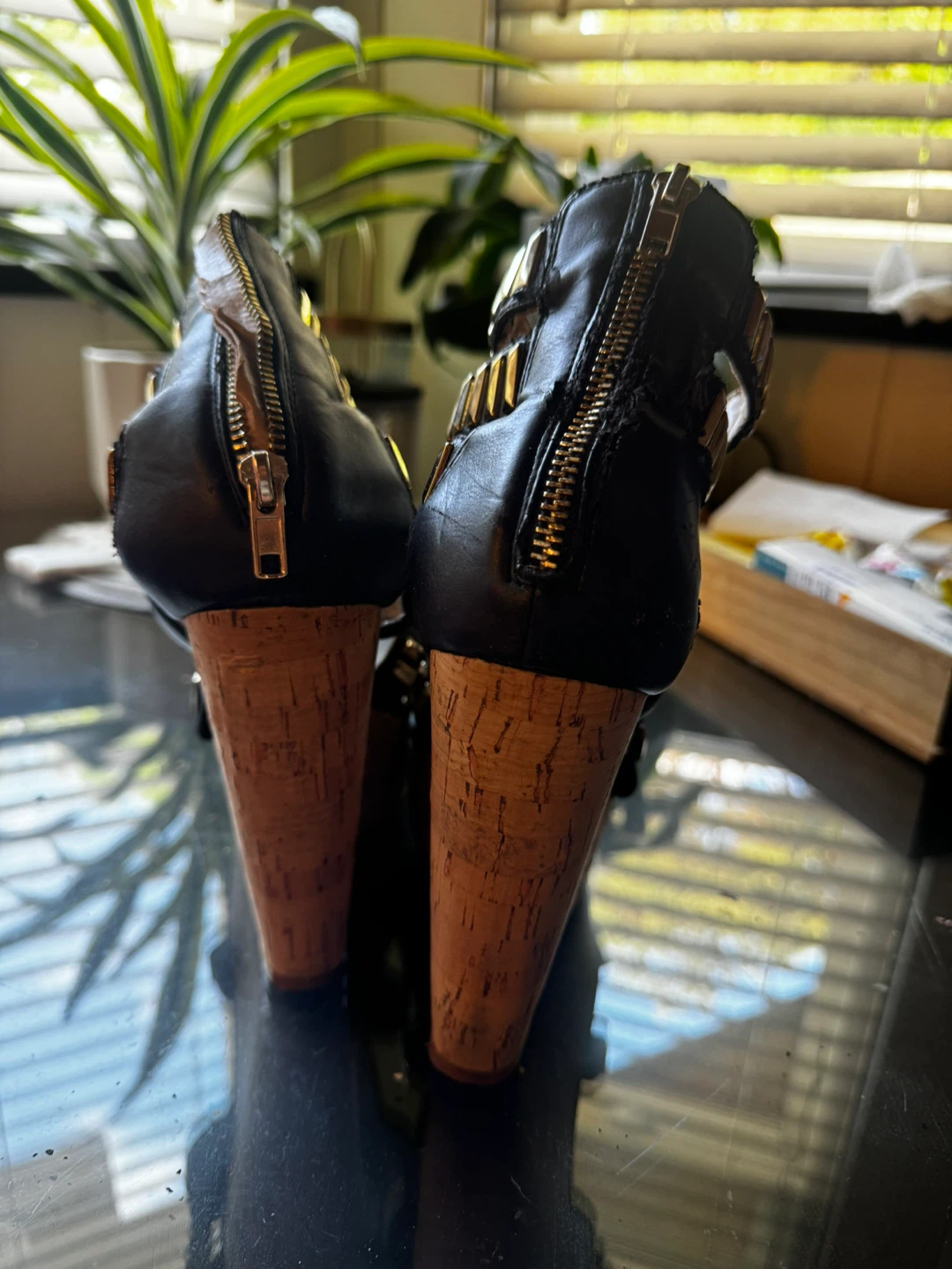 Bebe Black Wedge Sandals with Studs size 8 - photo 3