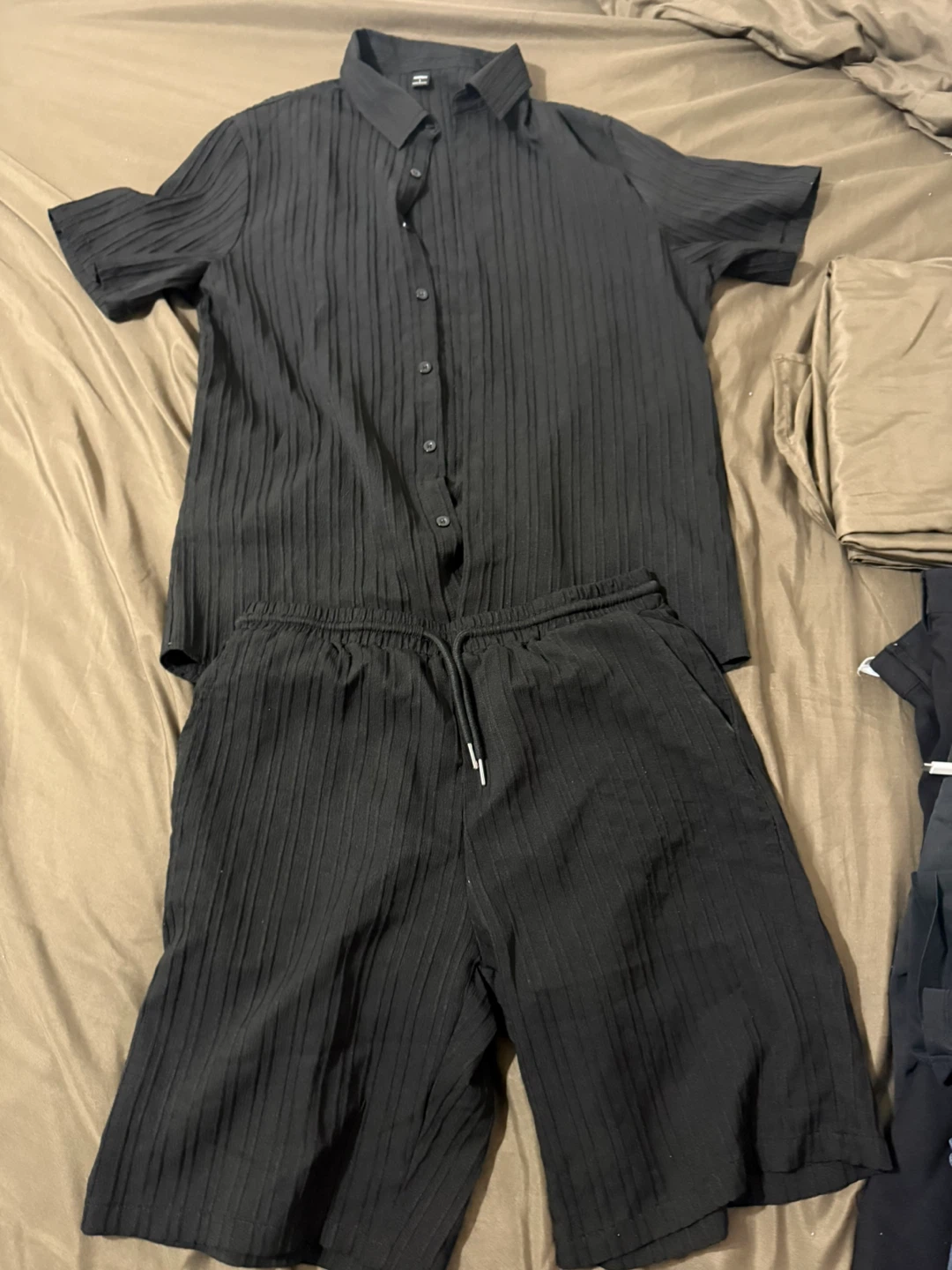 Black Short Sleeve Shirt and Shorts Set