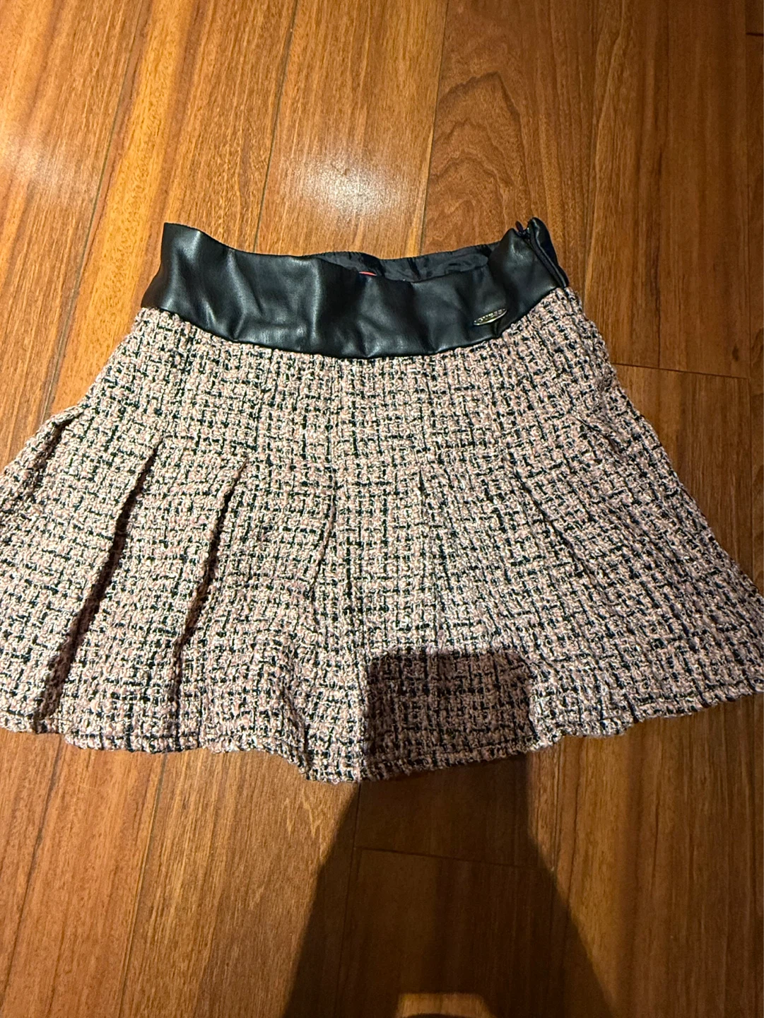 Guess Pink Tweed Skirt with Faux Leather Waistband - Size 10