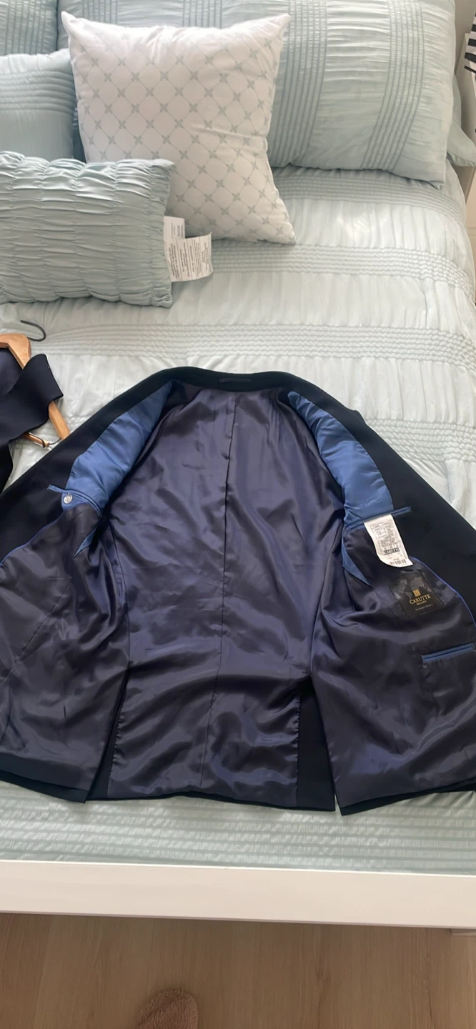 Carutte Milano Navy Wool Blend Suit Jacket and Vest Size 46 - photo 2
