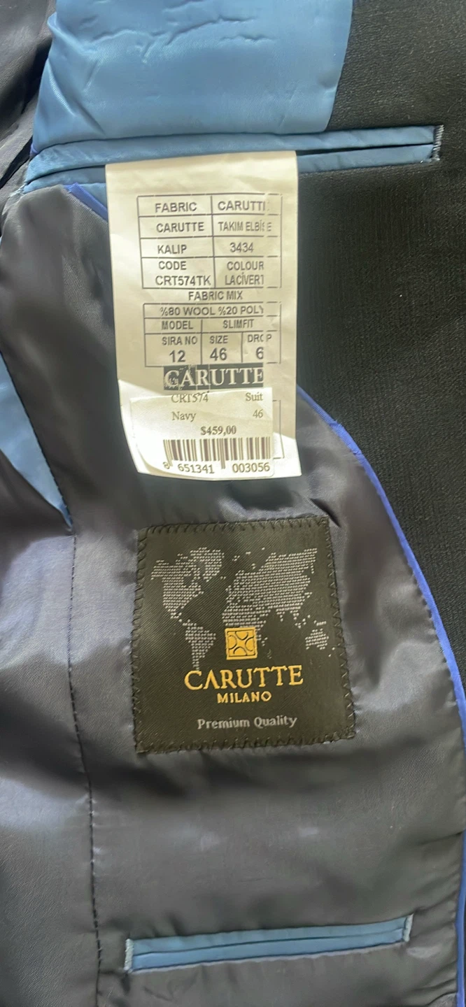 Carutte Milano Navy Wool Blend Suit Jacket and Vest Size 46 - photo 3
