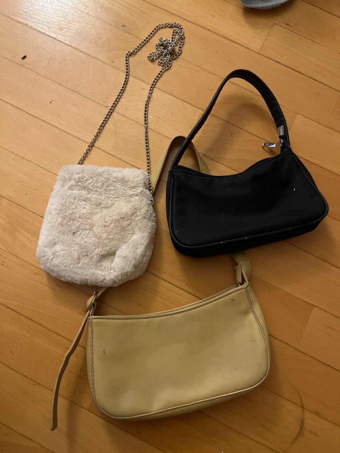 3 Small Purses - Cream, Black, Tan