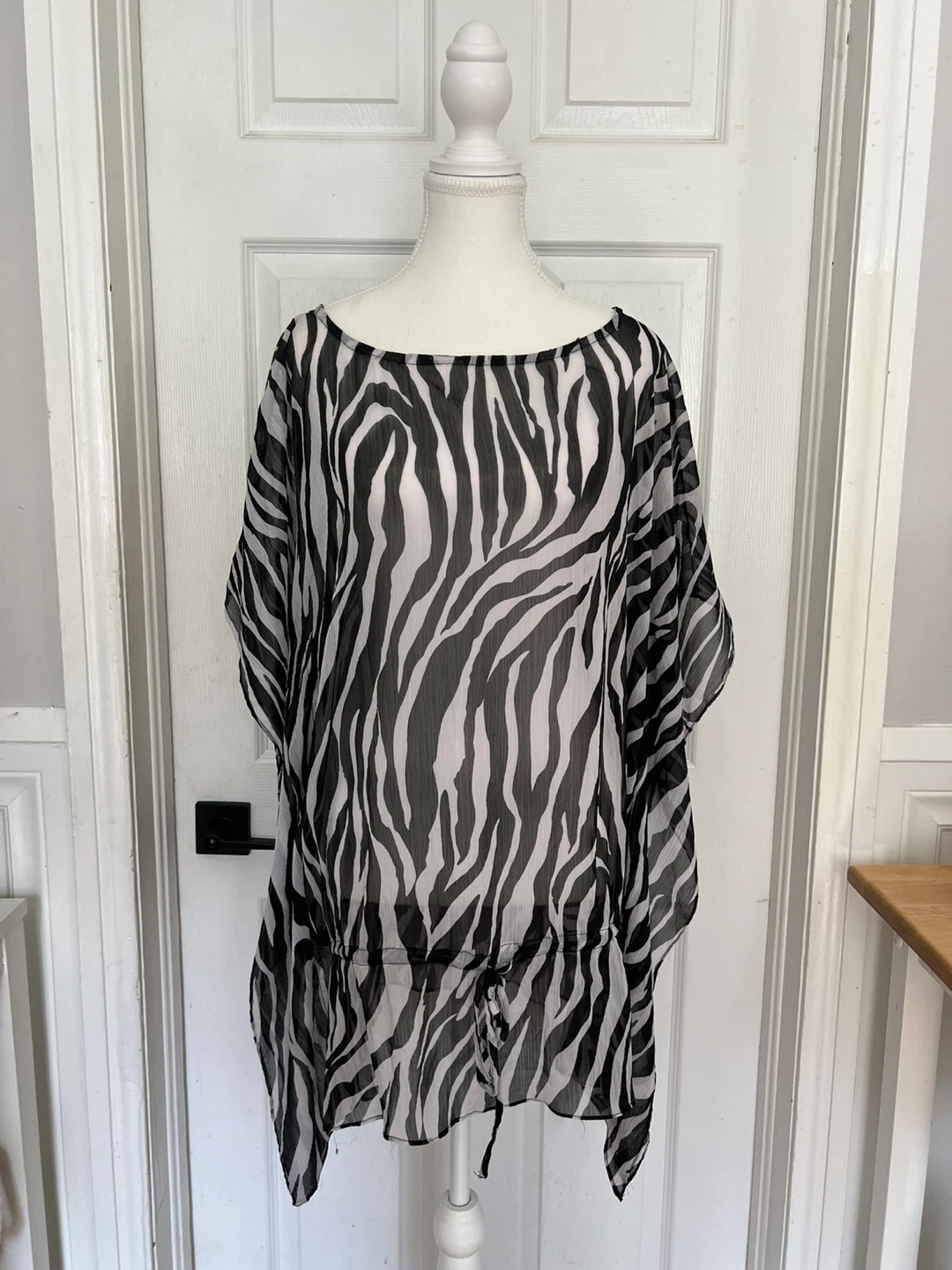 Women's Zebra Print Sheer Kaftan Cover-Up