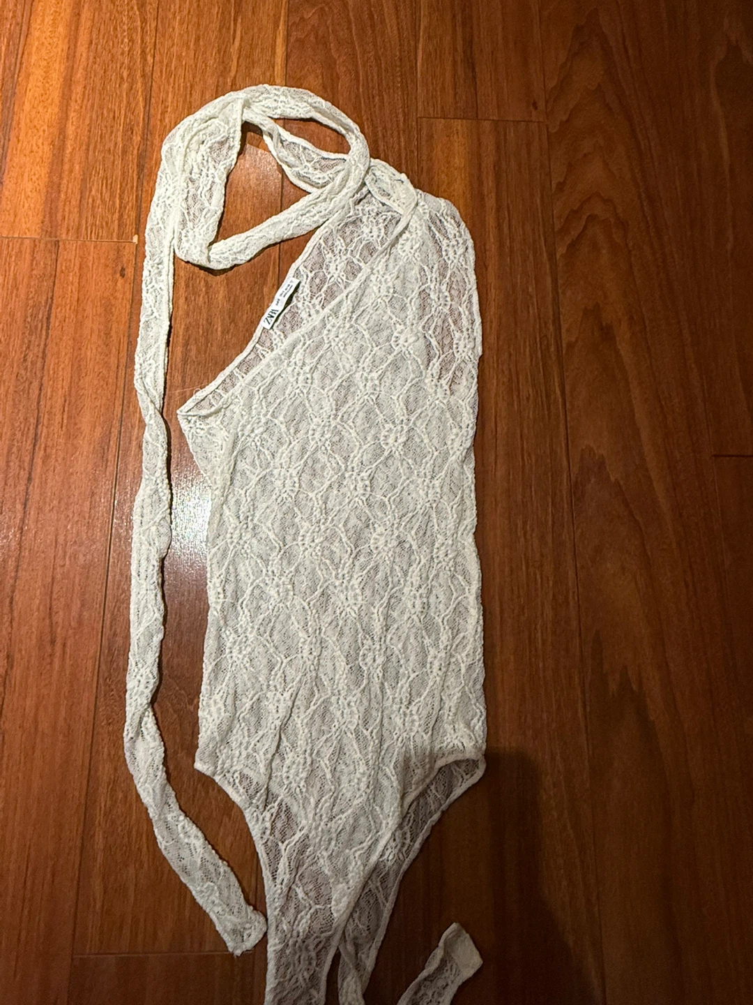 White Lace Bodysuit with Tie Neck