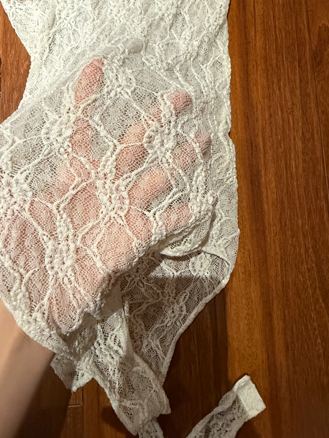 White Lace Bodysuit with Tie Neck - photo 2