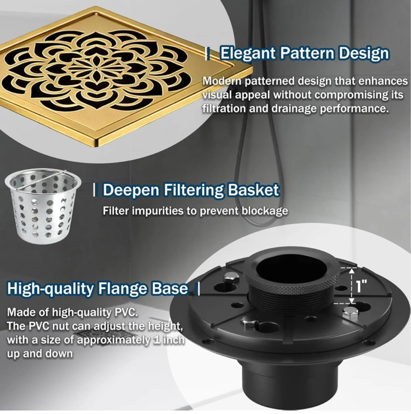 New 6 Inch Shower Floor Drain Kit Gold - photo 5