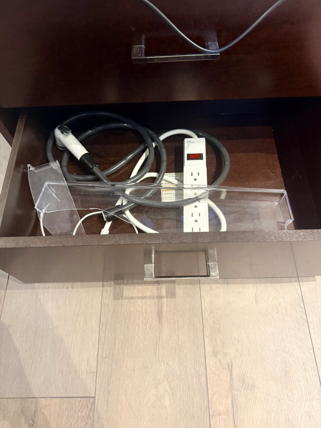 Dark Wood TV Stand with Glass Door Cabinet and Drawers - photo 4