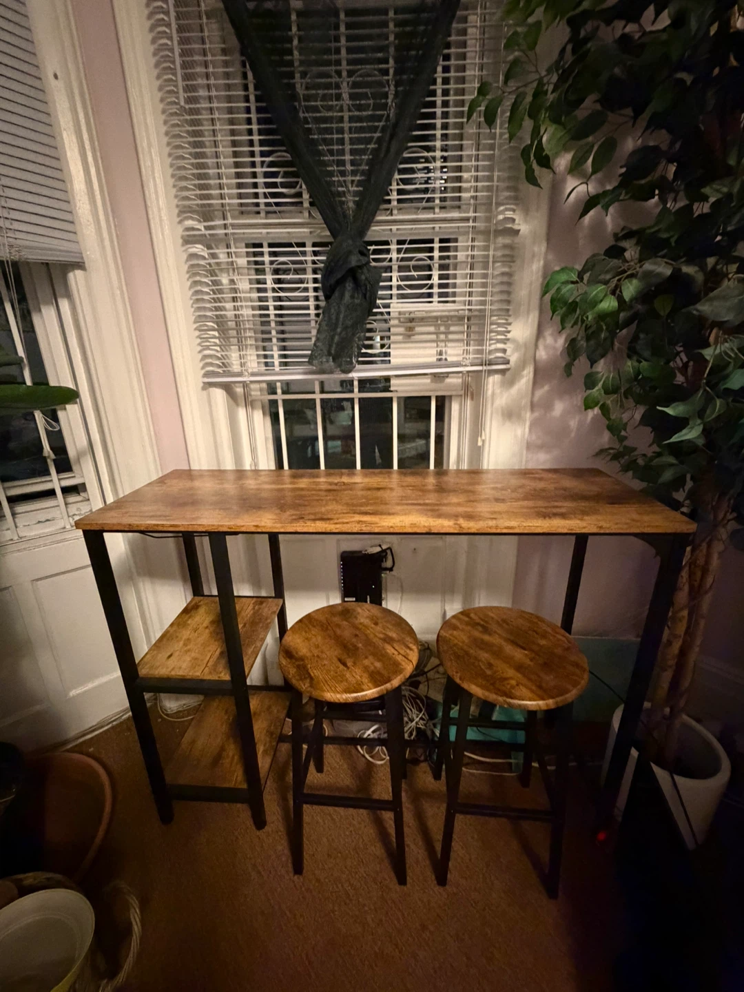 3-Piece Industrial Bar Table Set with 2 Stools