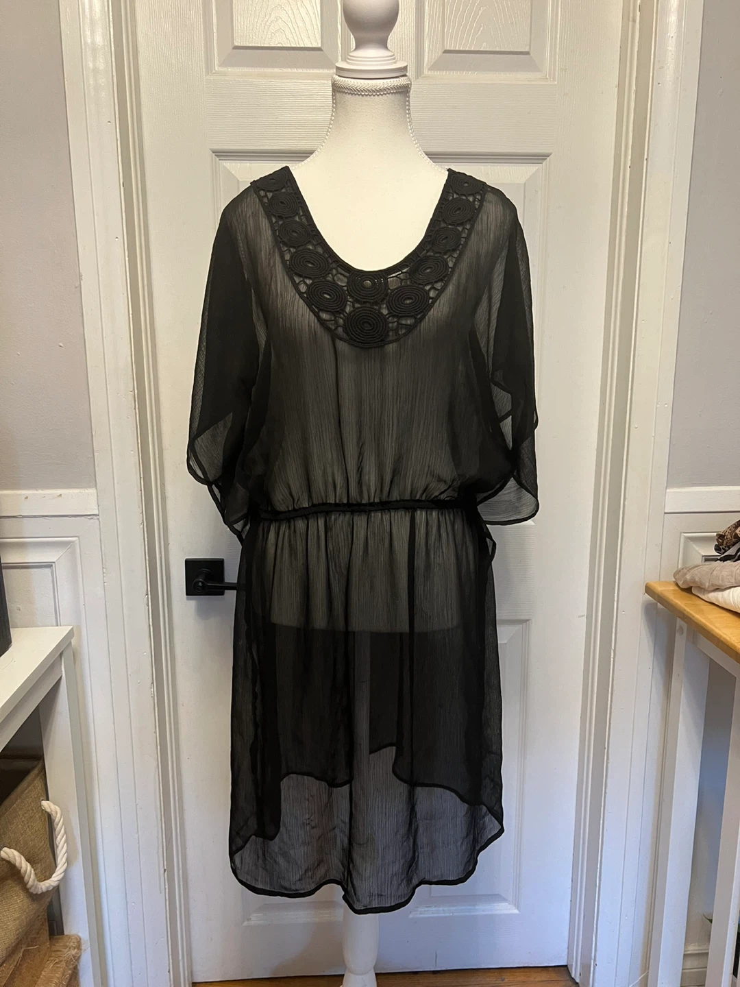 Mossimo Black Sheer Crochet Trim Cover-Up