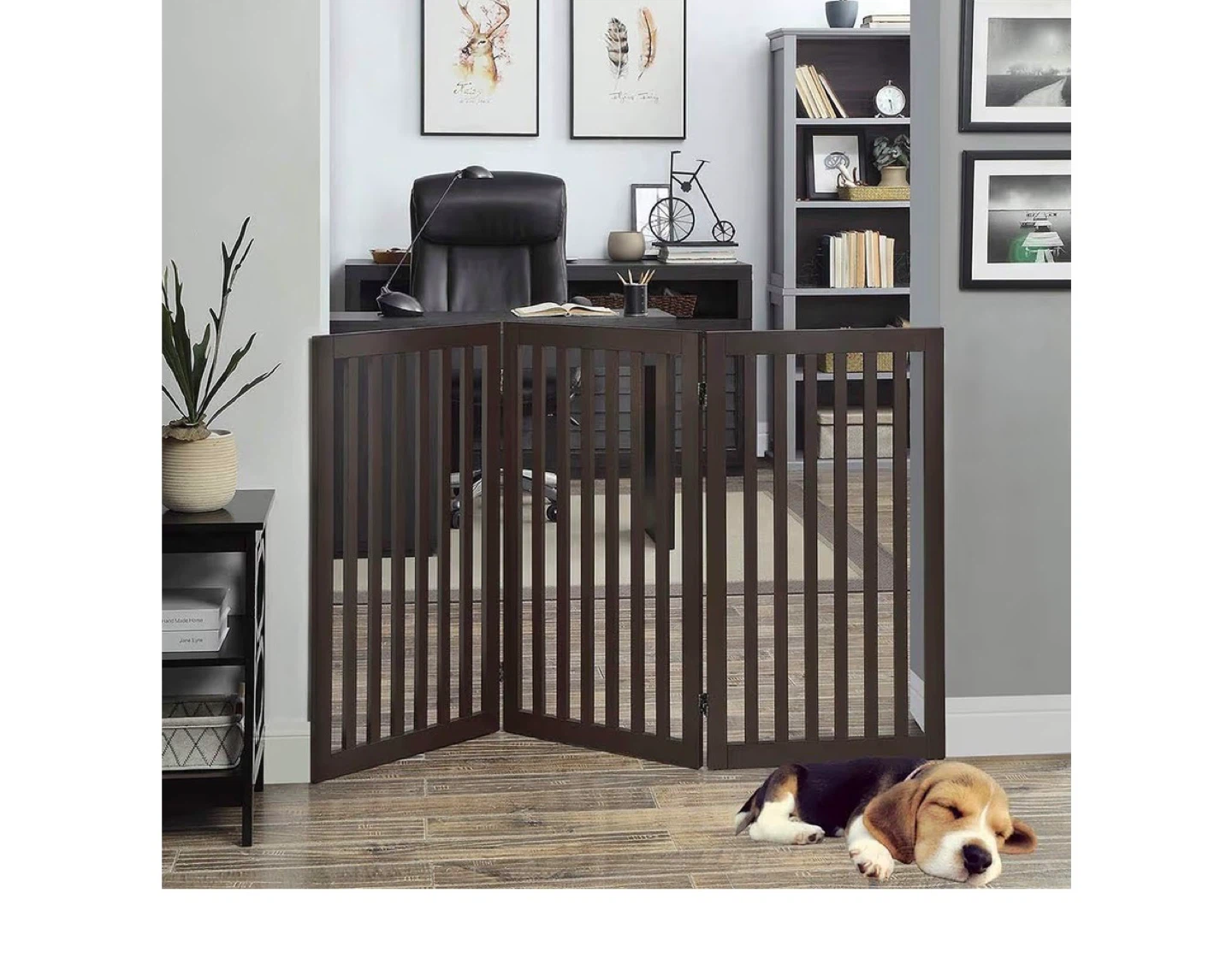 3-Panel Wood Pet Gate - Dark Brown - photo 2