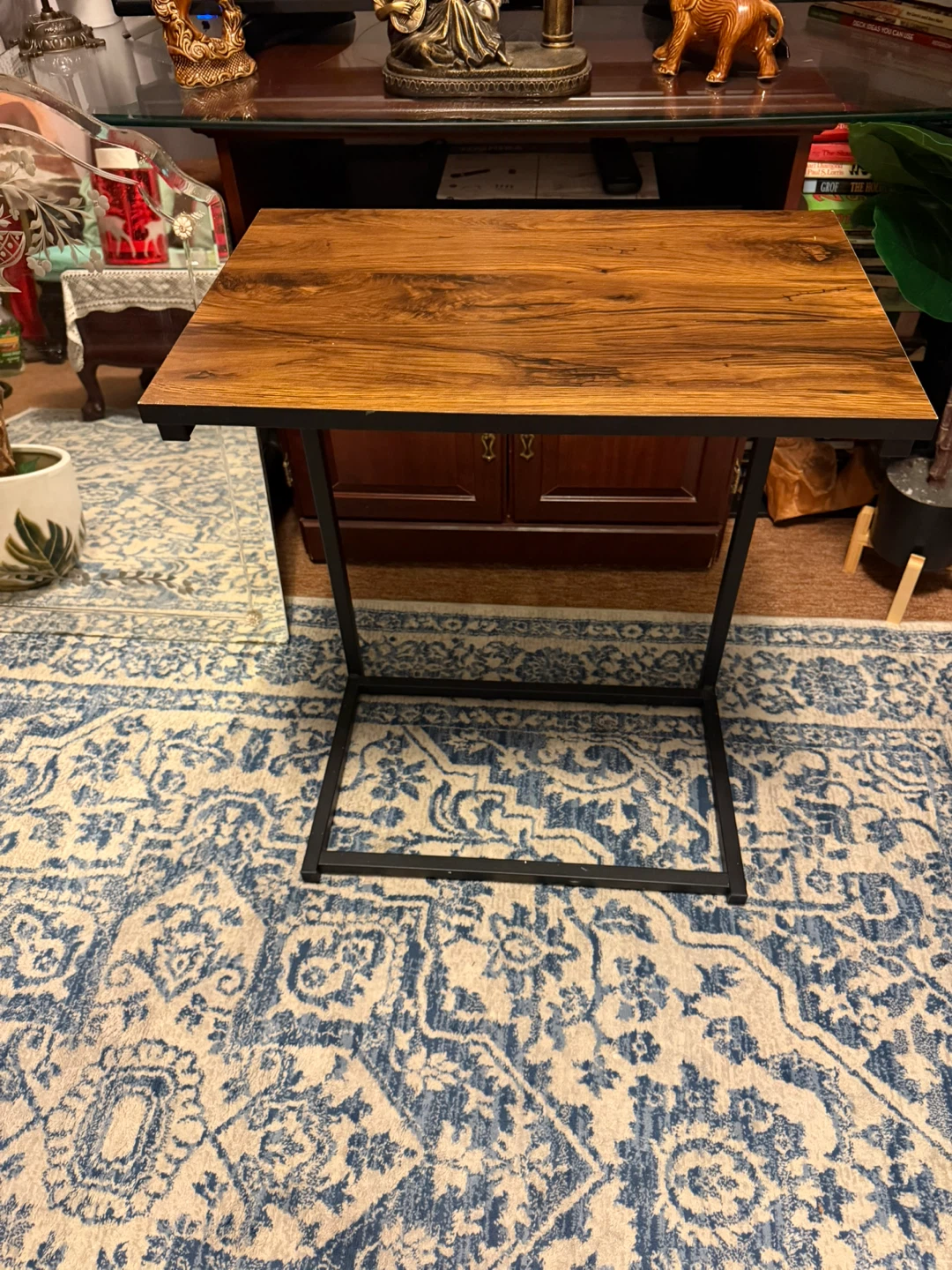 C-Table with Wood Top  21.5” L x 14”D x 27”