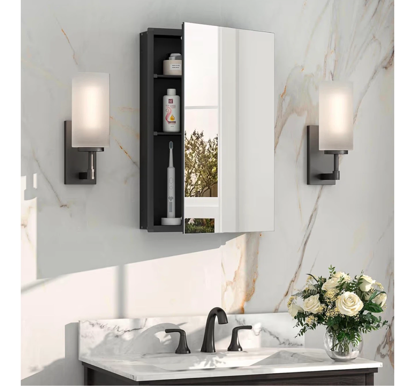KEONJINN Medicine Cabinet 16" W x 24" H x 4.3" D