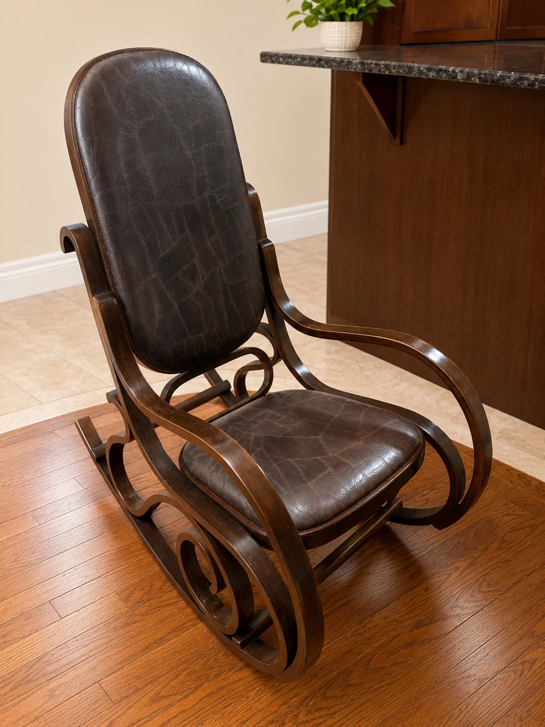 Dark Brown Faux Leather Rocking Chair