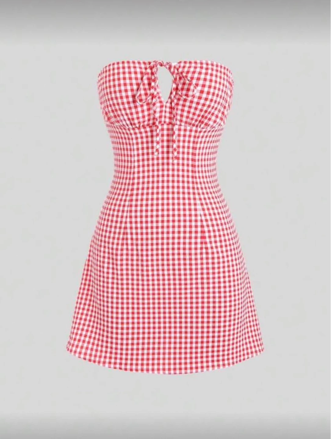 Shein Red Gingham Strapless Mini Dress XS