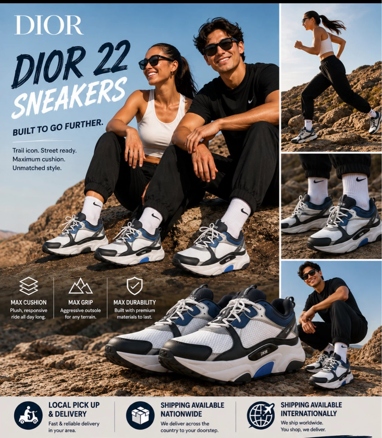 Dior B22 Sneakers - Blue, White, Black - Size 8, 8.5, 9