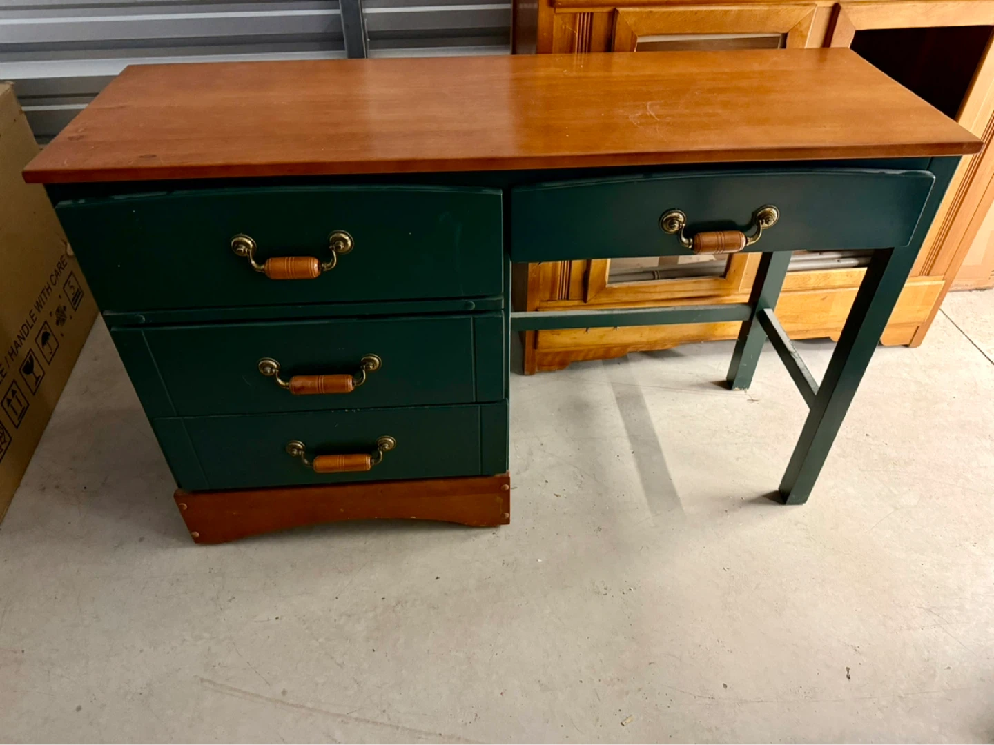 Green and Wood Desk and Chair Set