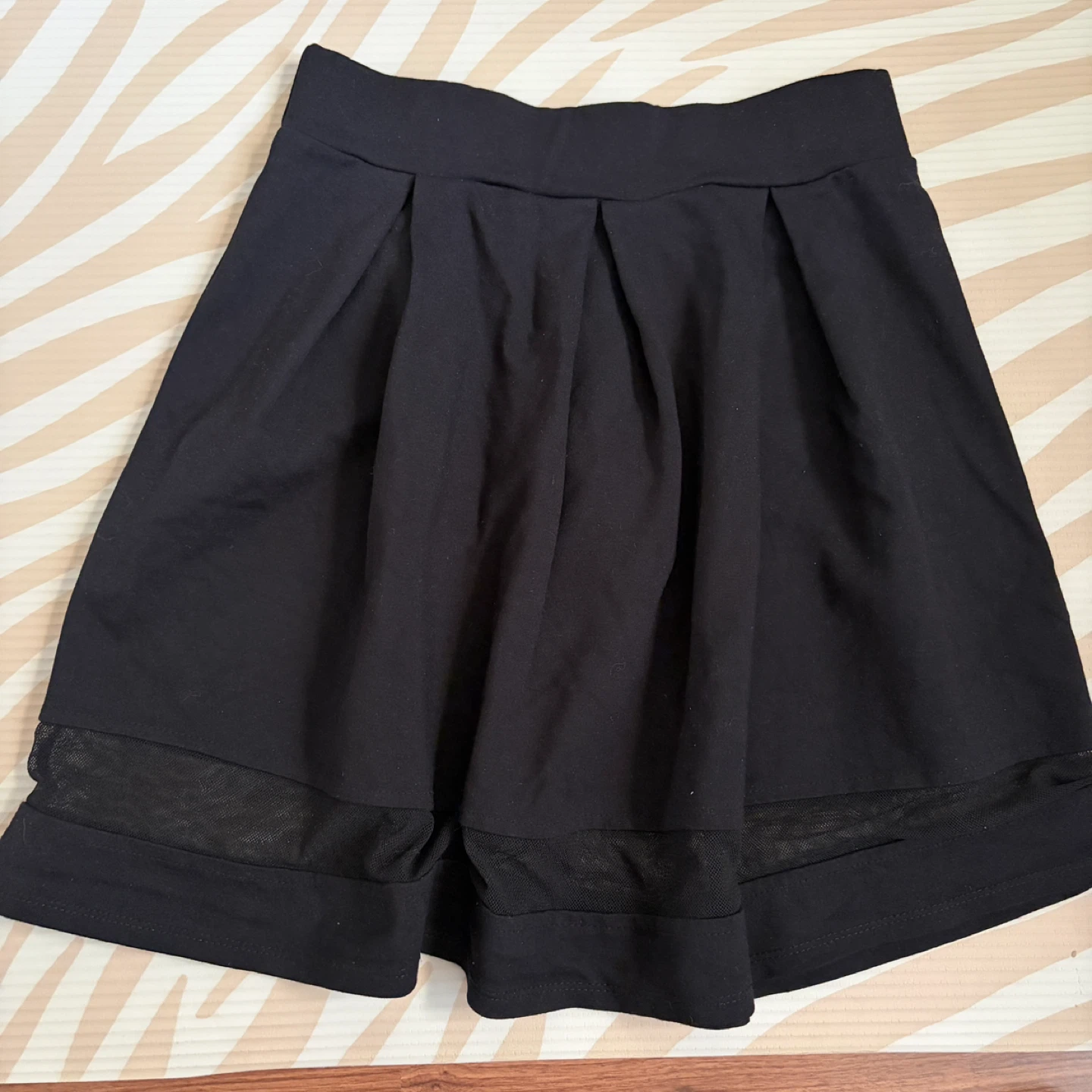 Black Pleated Skirt with Mesh Trim