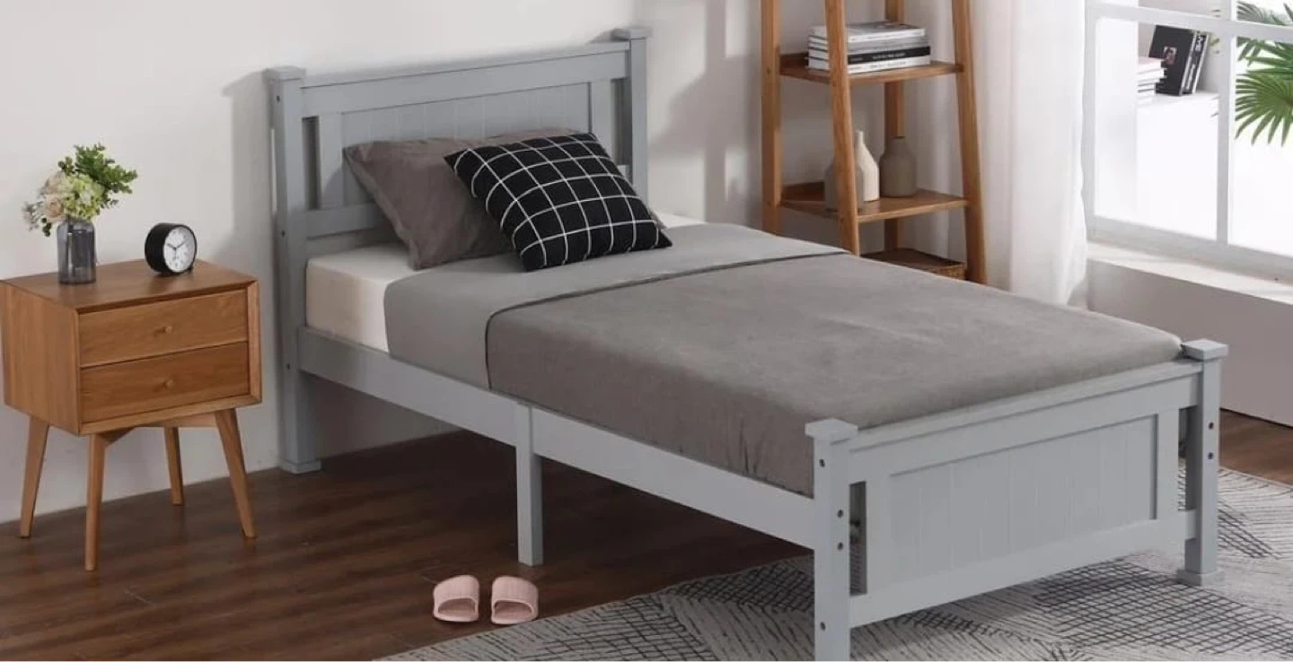 Grey Twin Bed Frame with Headboard