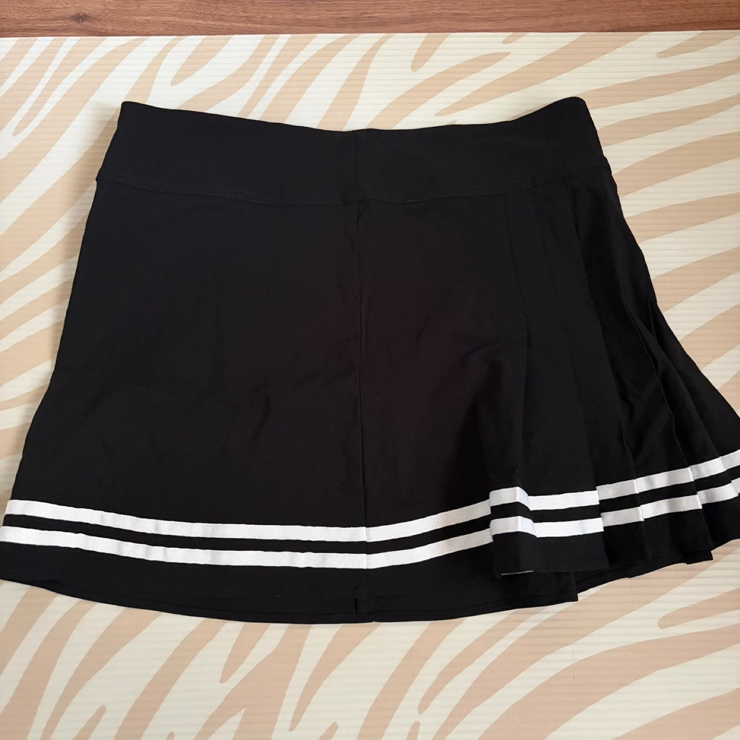 Divided Black Skirt with White Stripes