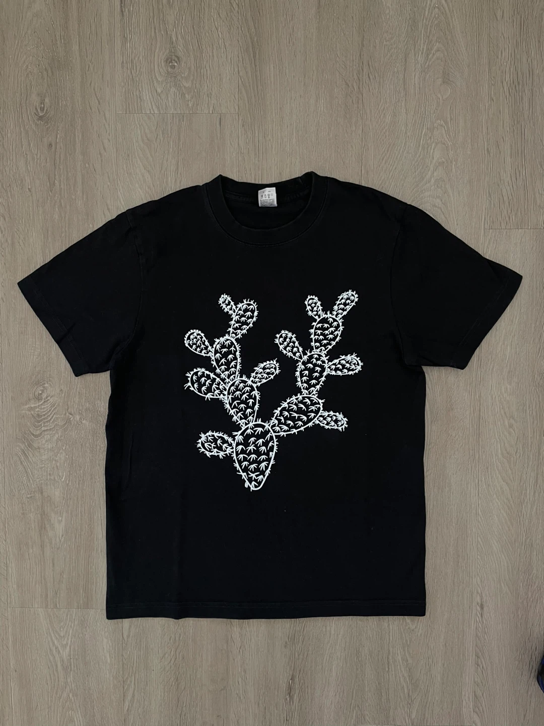 Black T-Shirt with Cactus Graphic - Size L