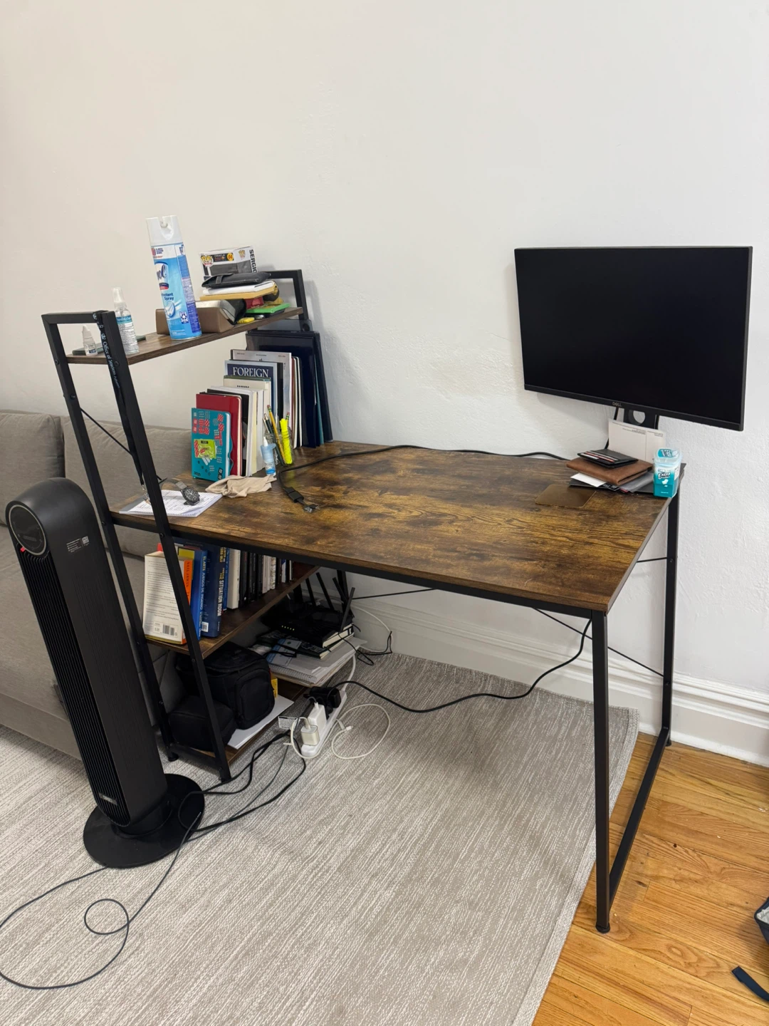Desk and Chair. Dark Brown Faux Leather Executive Office Chair
