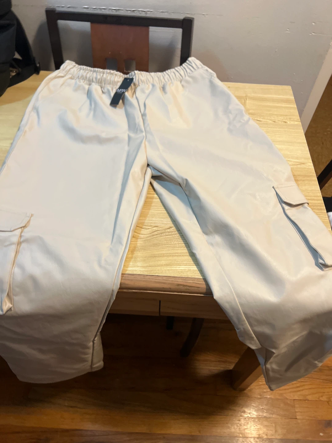 MAN. LVTD Beige Faux Leather Button-Up Shirt and Cargo Pants Set