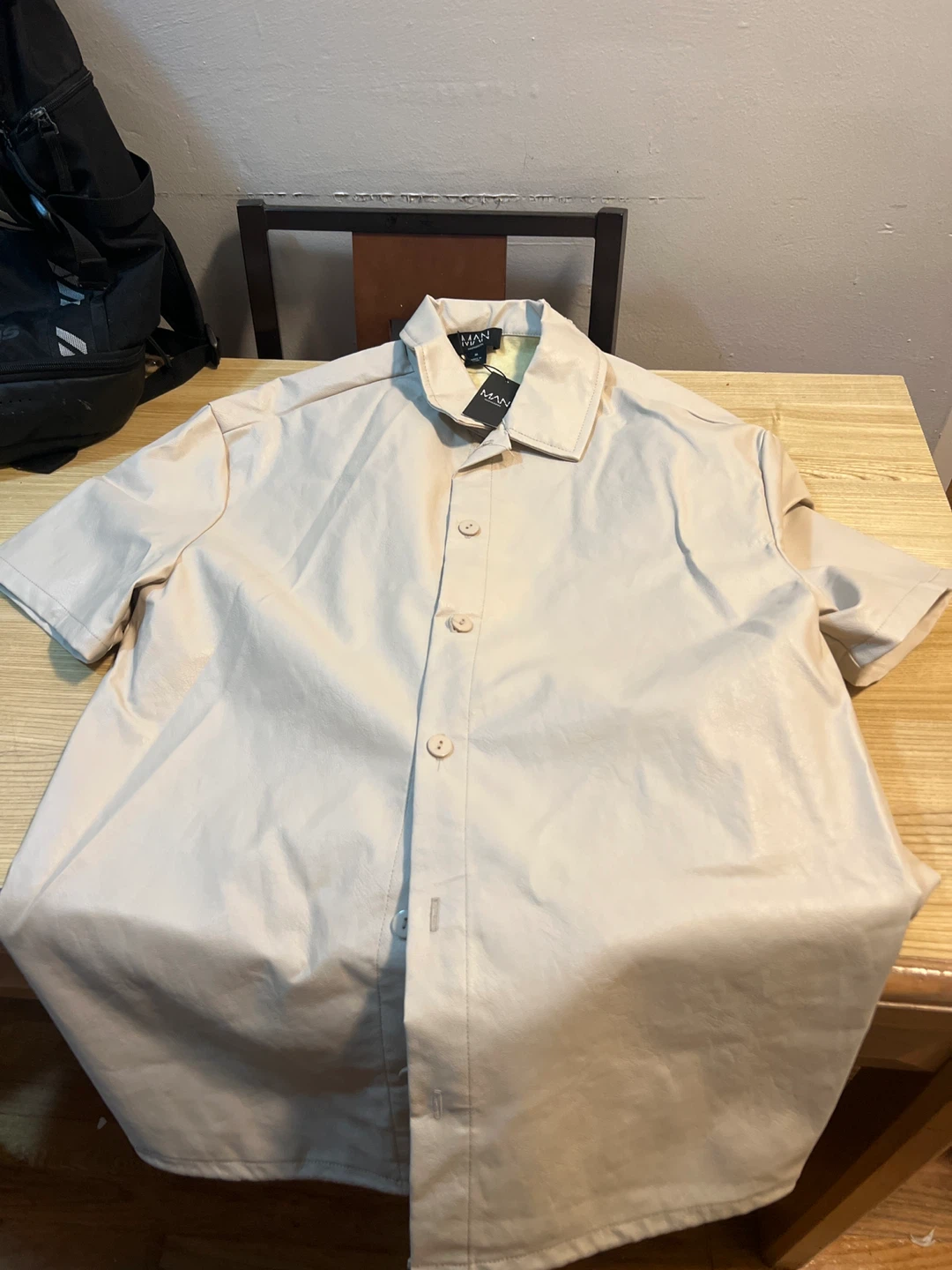 MAN. LVTD Beige Faux Leather Button-Up Shirt and Cargo Pants Set - photo 3
