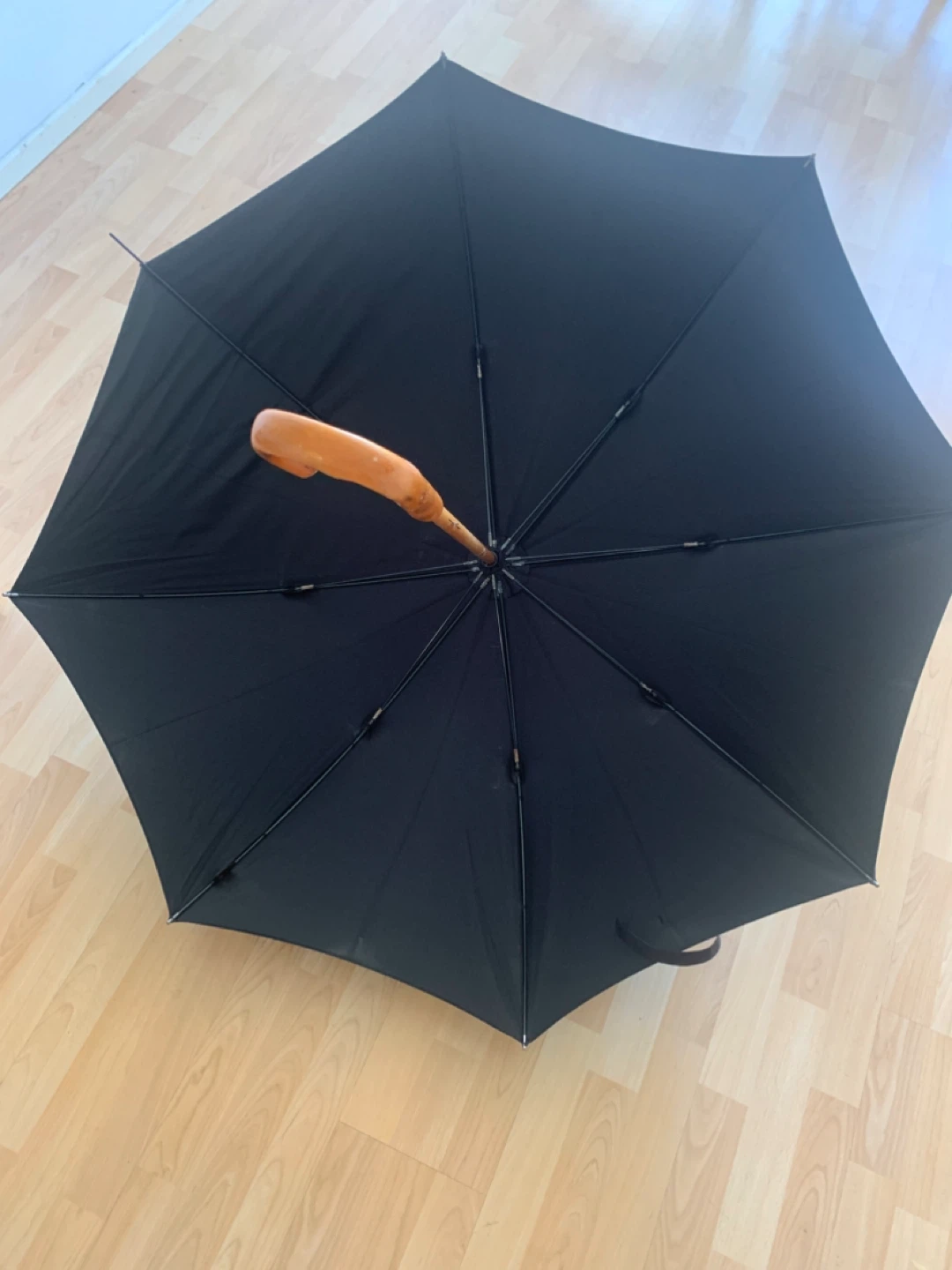 Black Umbrella with Wooden Handle