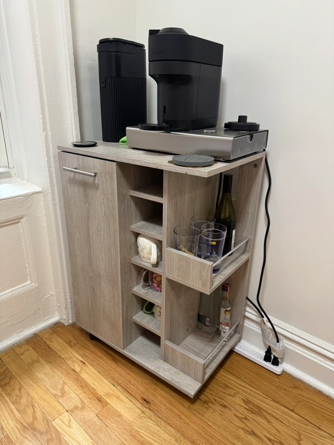Light Wood Bar Cart with Storage